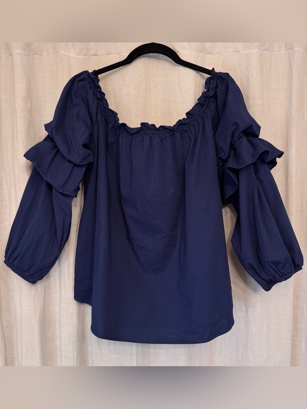 SOCIALITE Navy Blue Off The Shoulder Ruffle Long Sleeve Blouse Top XL